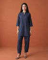 Navy Solid Cotton Satin Co-Ord Set
