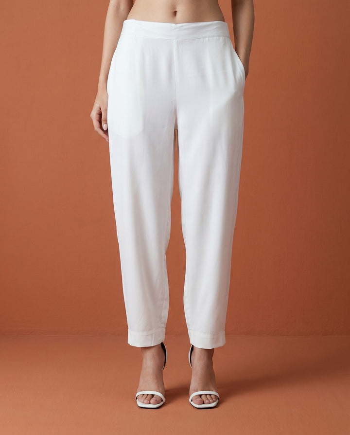 White Solid Cotton Satin Co-Ord Set