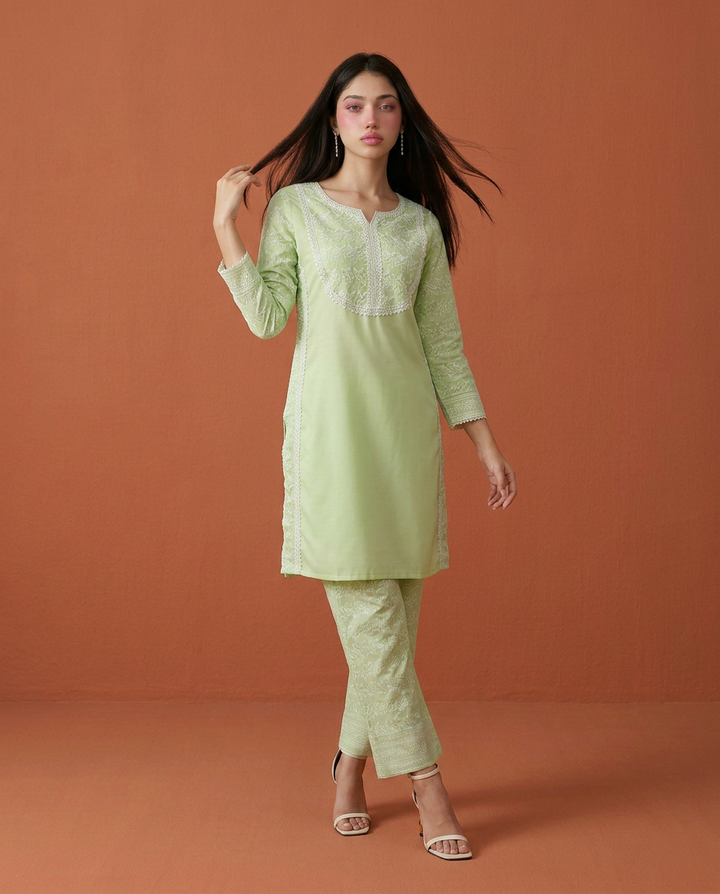 Sea Green Embroidered Cotton Co-Ord Set