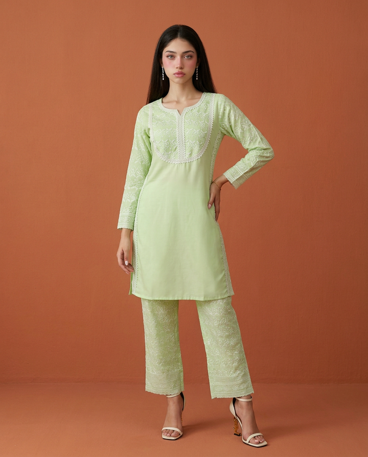 Sea Green Embroidered Cotton Co-Ord Set