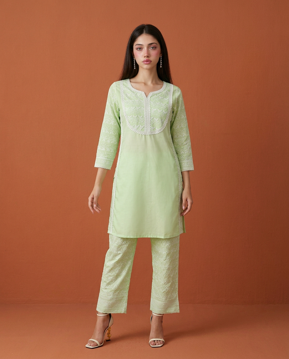Sea Green Embroidered Cotton Co-Ord Set