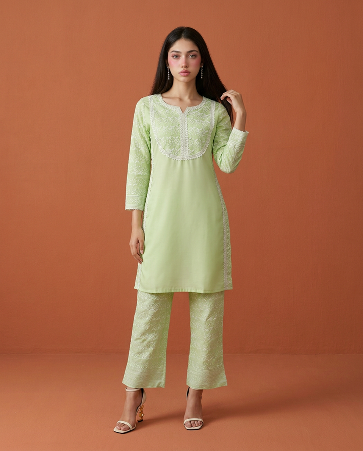 Sea Green Embroidered Cotton Co-Ord Set