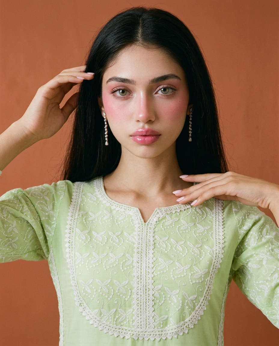 Sea Green Embroidered Cotton Co-Ord Set
