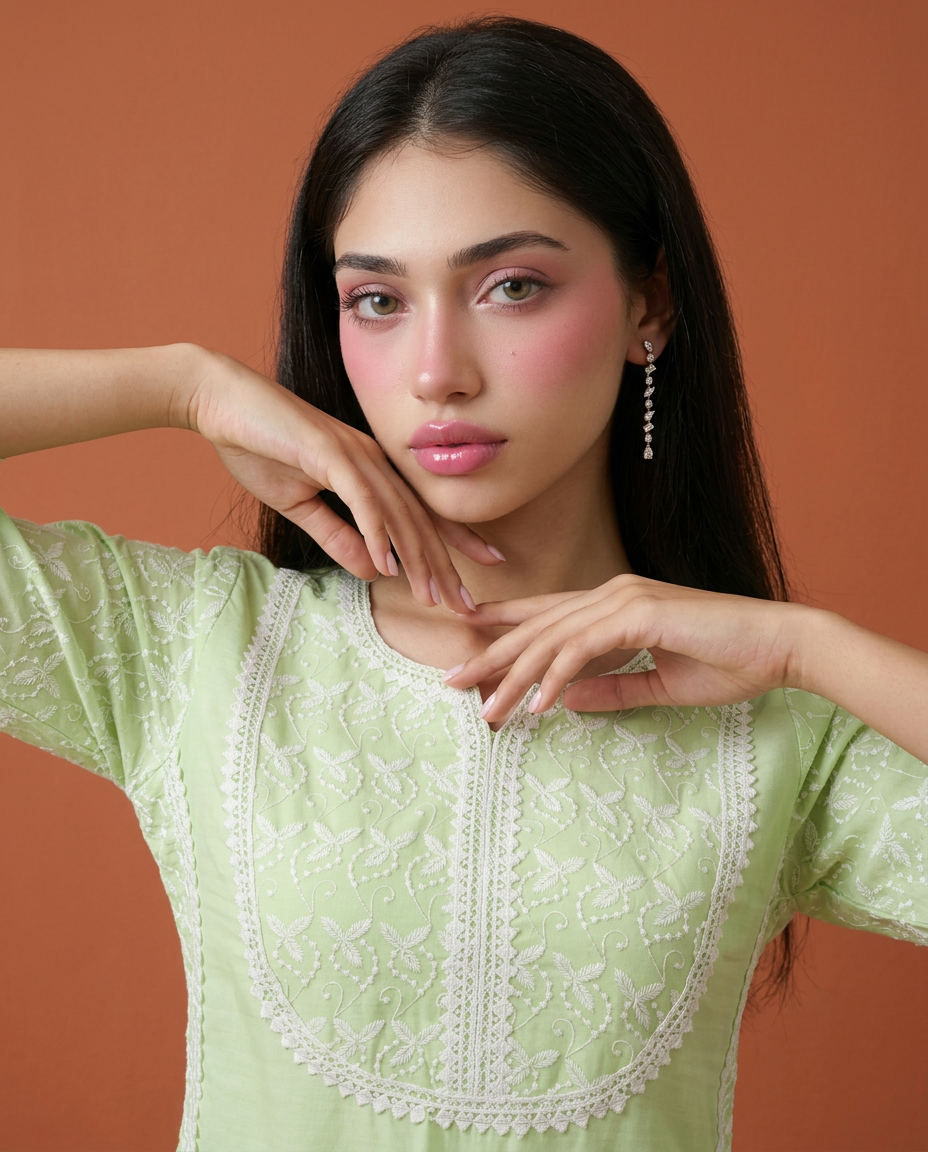 Sea Green Embroidered Cotton Co-Ord Set