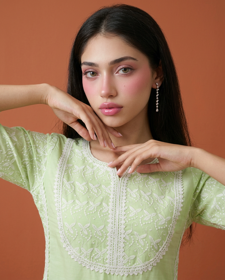 Sea Green Embroidered Cotton Co-Ord Set