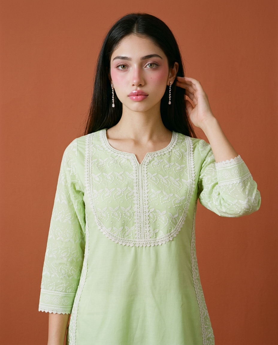 Sea Green Embroidered Cotton Co-Ord Set