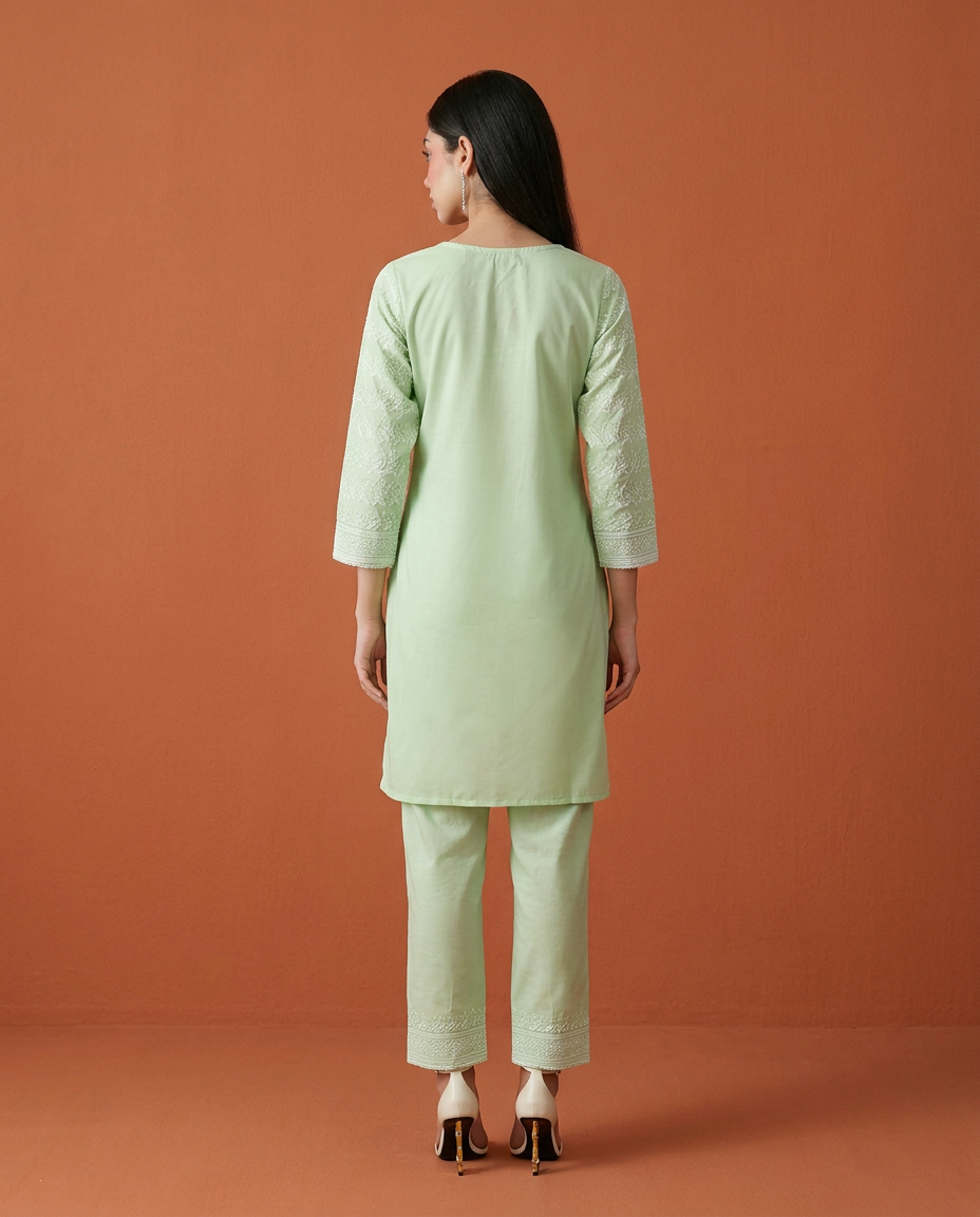 Sea Green Embroidered Cotton Co-Ord Set