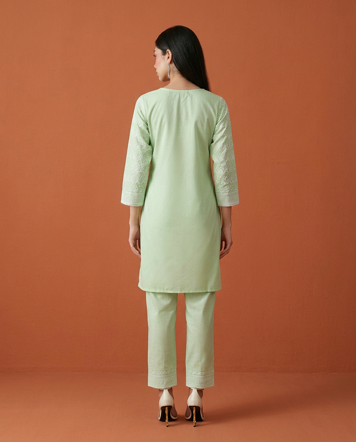 Sea Green Embroidered Cotton Co-Ord Set