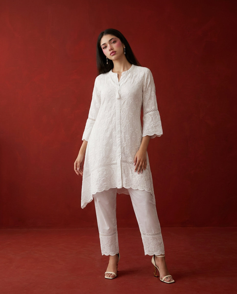 White Embriodered Cotton Co-Ord Set