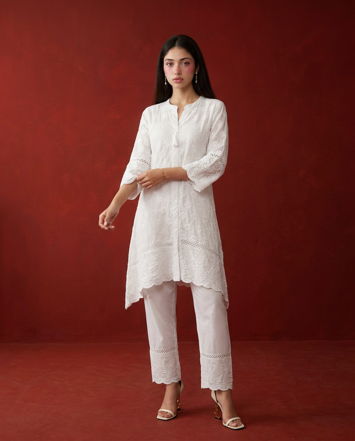White Embriodered Cotton Co-Ord Set