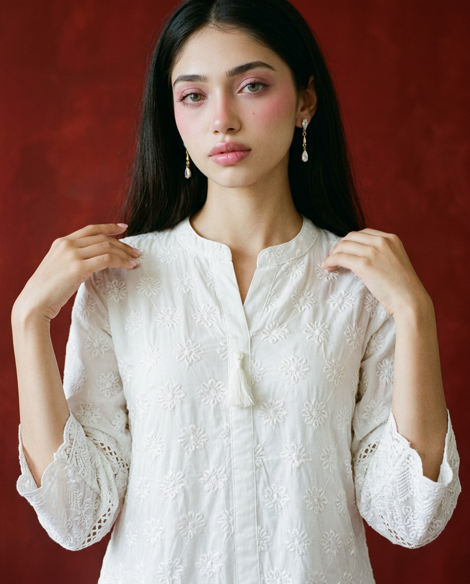 White Embriodered Cotton Co-Ord Set