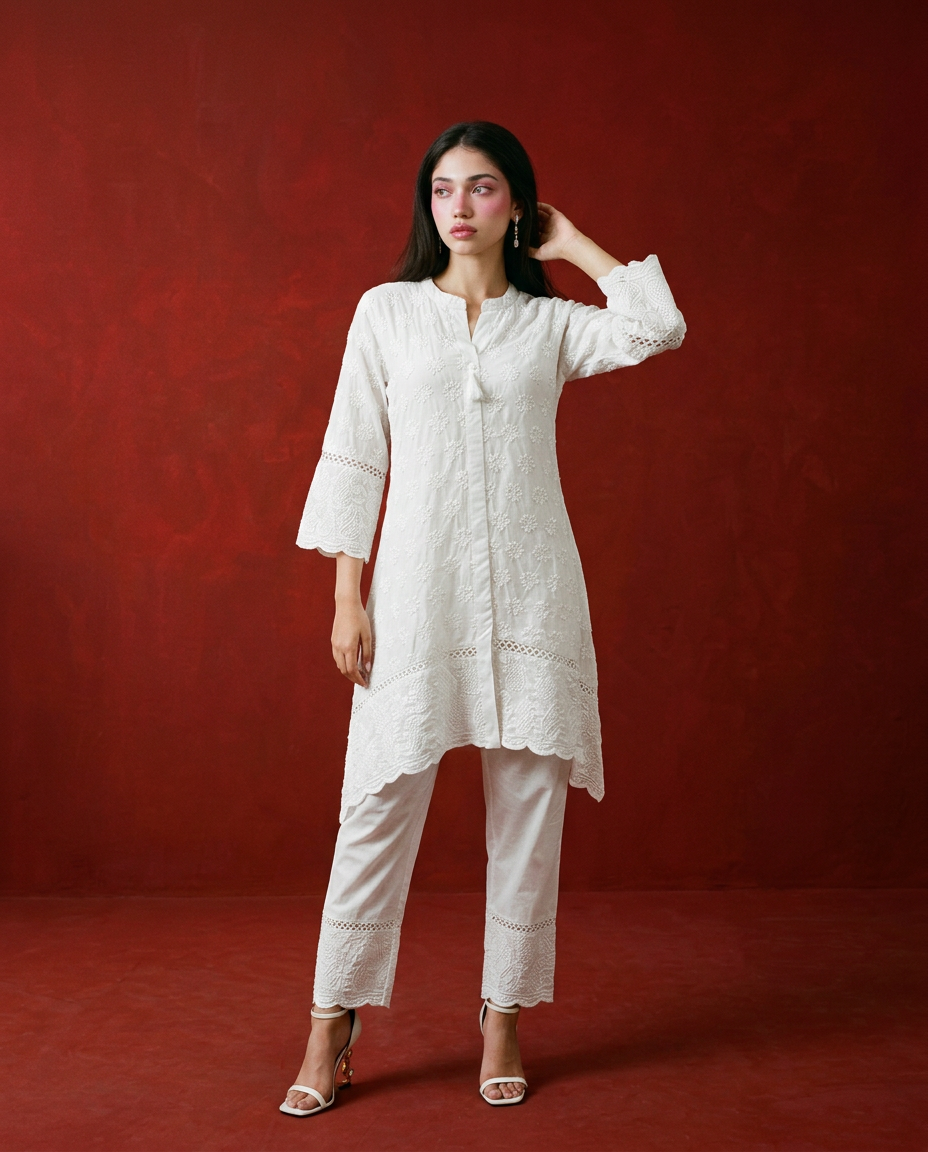 White Embriodered Cotton Co-Ord Set
