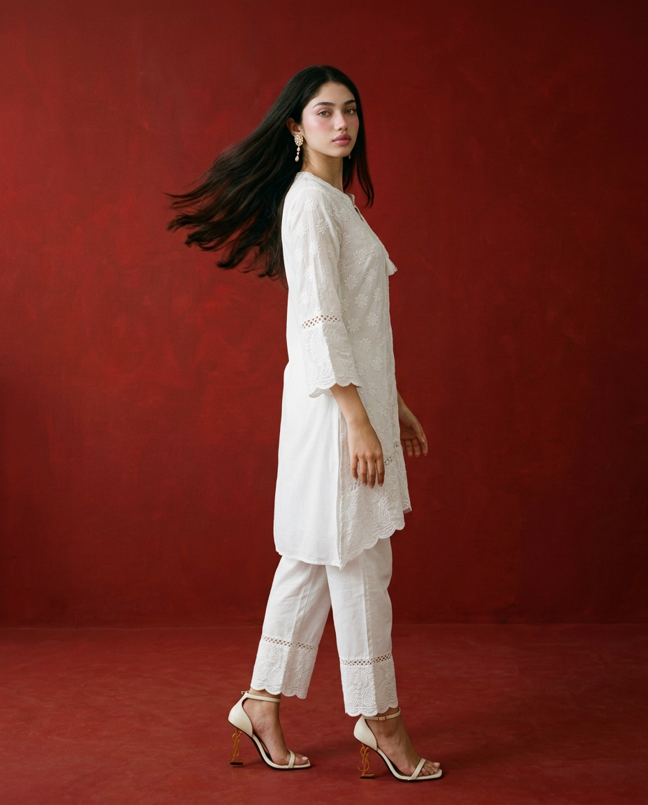 White Embriodered Cotton Co-Ord Set