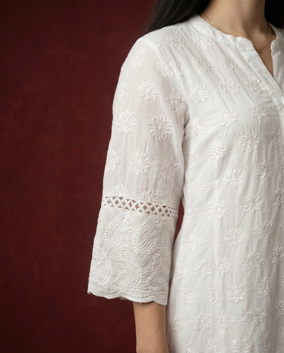 White Embriodered Cotton Co-Ord Set