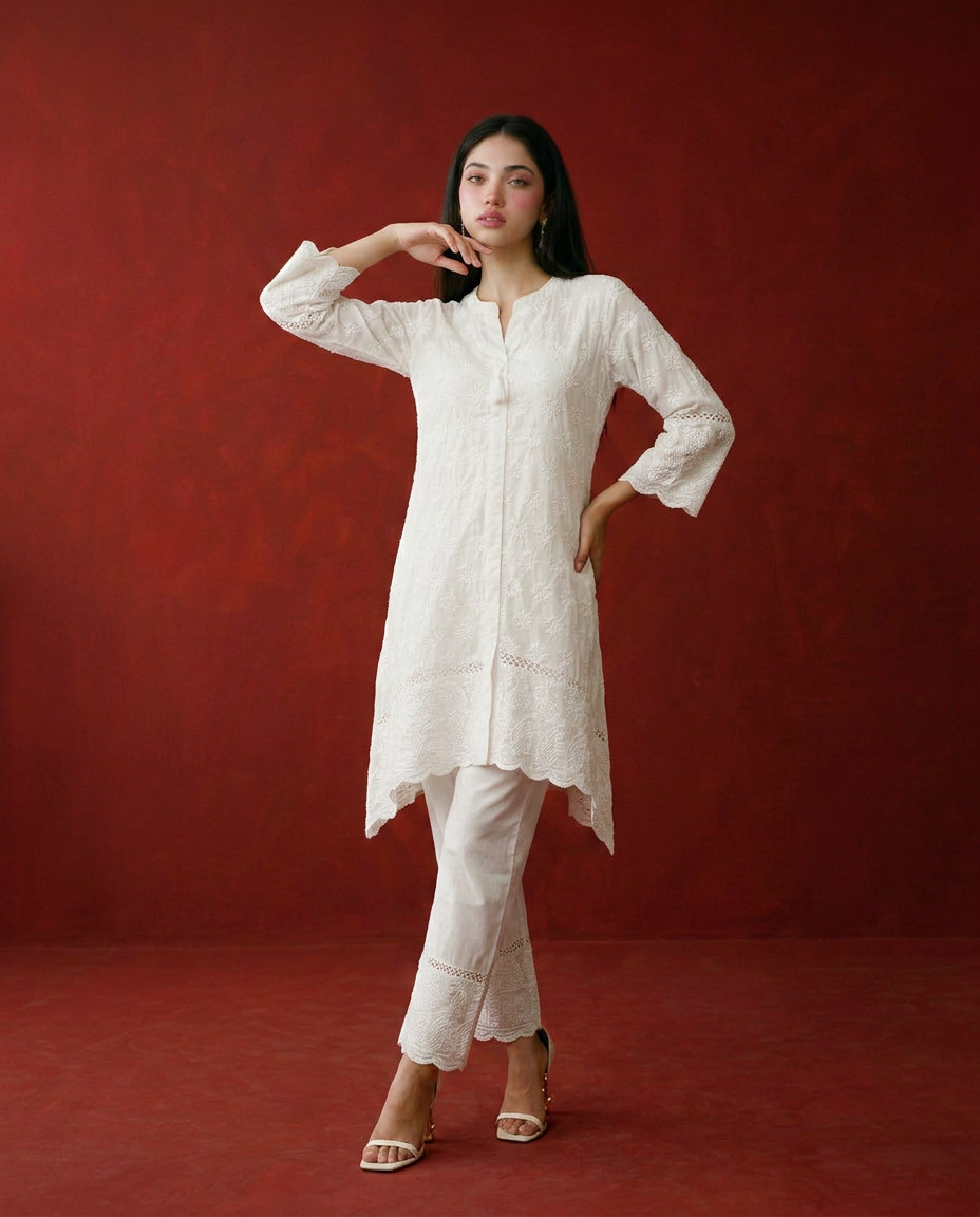 White Embriodered Cotton Co-Ord Set