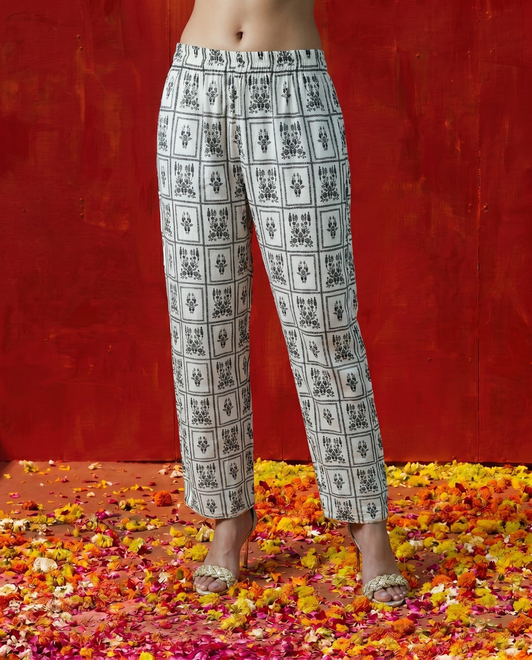 White Printed Viscose Blended Co-Ord Set