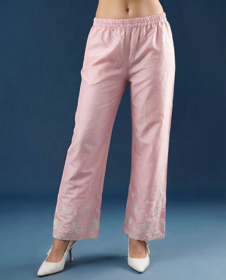 Pink Chikankari Embroidered Viscose Blended Lucknowi Co-Ord Set