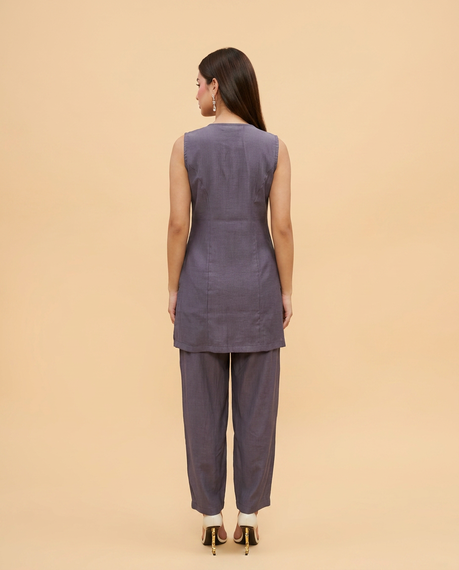 Purple Solid Viscose Blended Korean Style Co-Ord Set