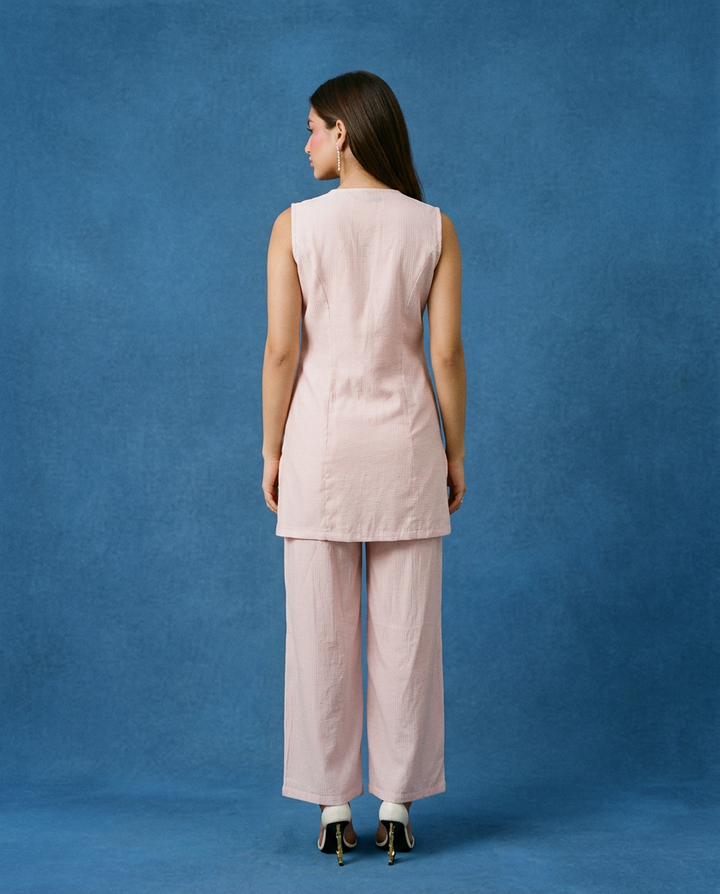 Pink Solid Viscose Blended Korean Style Co-Ord Set