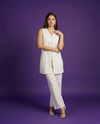 White Solid Viscose Blended Korean Style Co-Ord Set