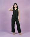 Black Solid Viscose Blended Korean Style Co-Ord Set