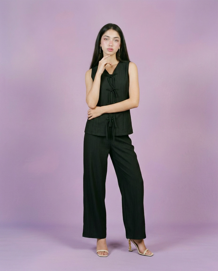 Black Solid Viscose Blended Korean Style Co-Ord Set