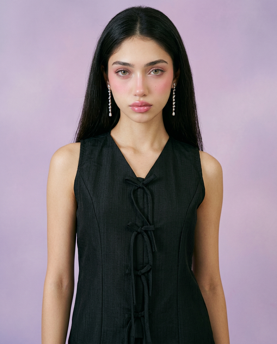 Black Solid Viscose Blended Korean Style Co-Ord Set