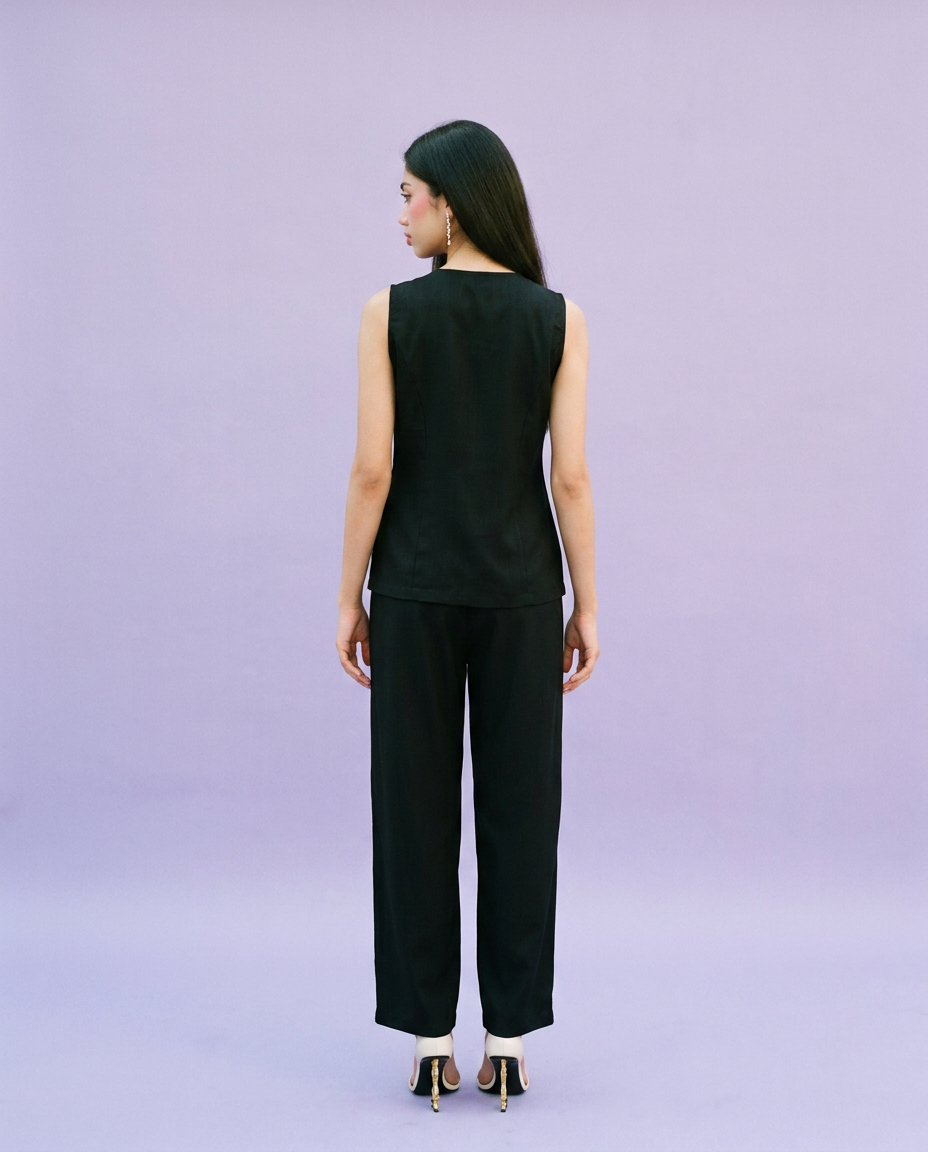 Black Solid Viscose Blended Korean Style Co-Ord Set