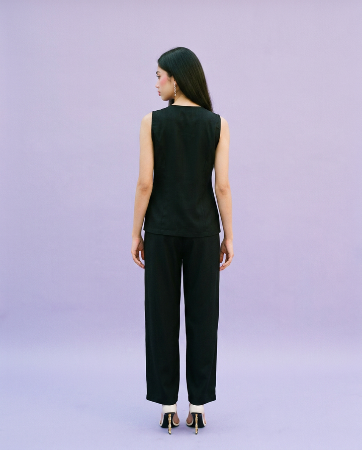 Black Solid Viscose Blended Korean Style Co-Ord Set