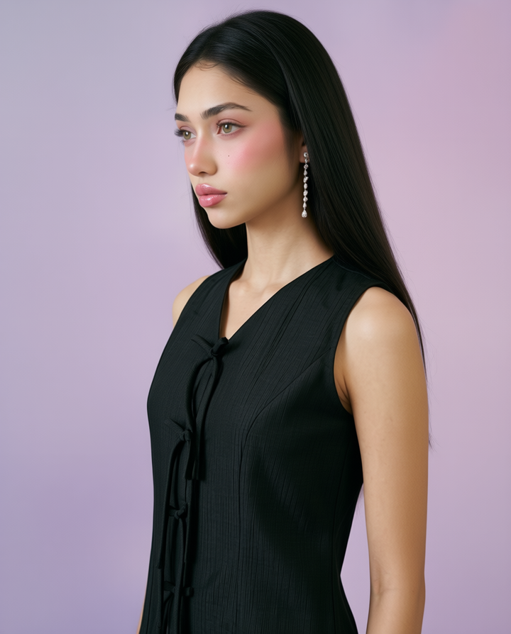 Black Solid Viscose Blended Korean Style Co-Ord Set