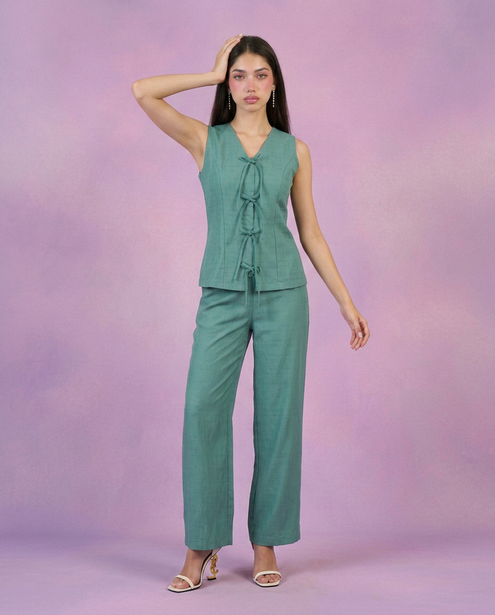 Green Solid Viscose Blended Korean Style Co-Ord Set