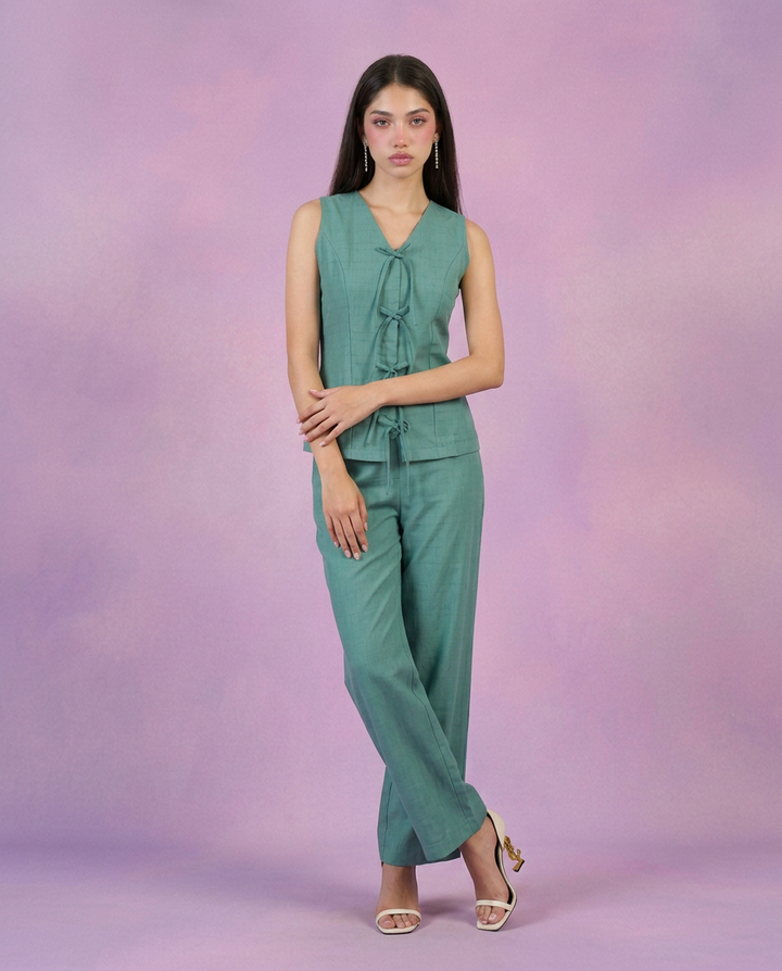Green Solid Viscose Blended Korean Style Co-Ord Set