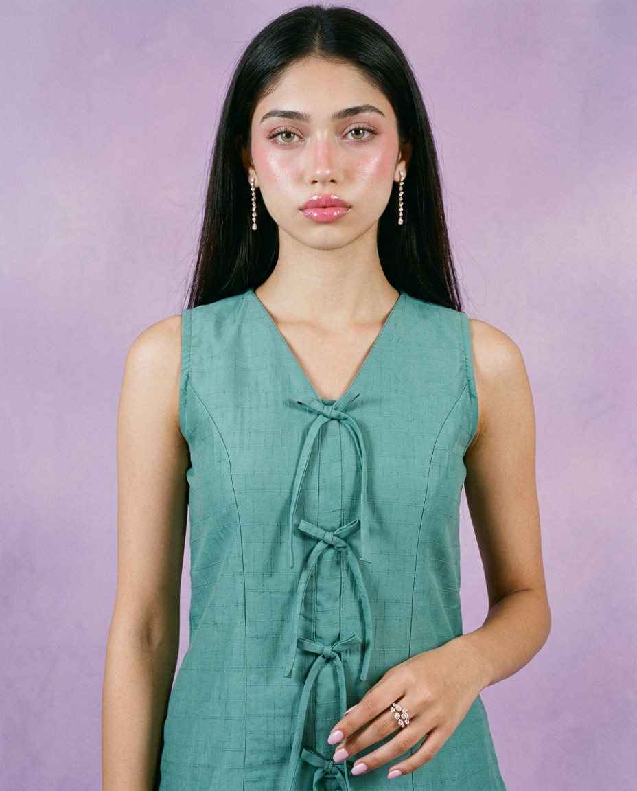 Green Solid Viscose Blended Korean Style Co-Ord Set