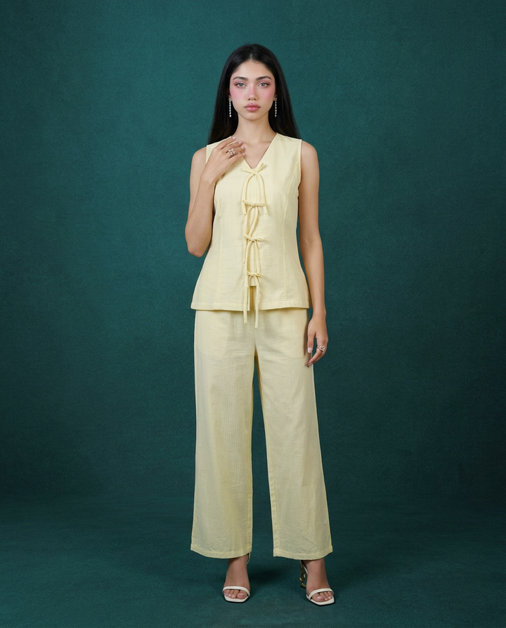 Yellow Solid Viscose Blended Korean Style Co-Ord Set