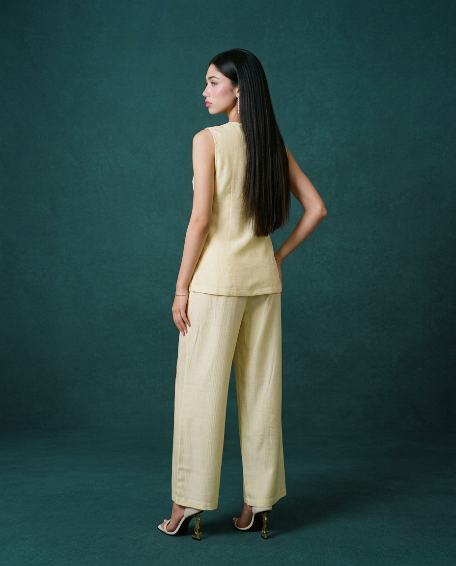 Yellow Solid Viscose Blended Korean Style Co-Ord Set