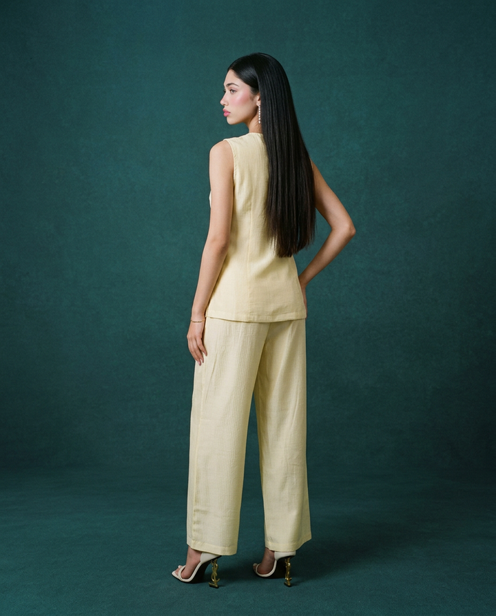 Yellow Solid Viscose Blended Korean Style Co-Ord Set