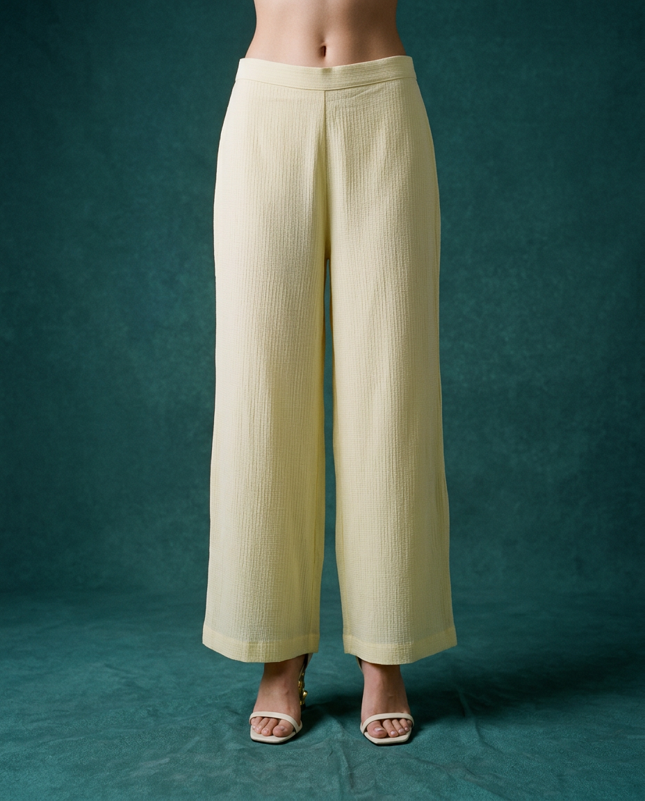 Yellow Solid Viscose Blended Korean Style Co-Ord Set