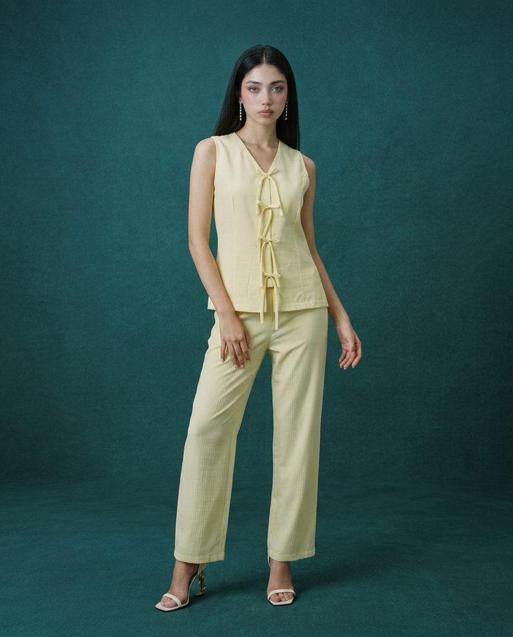 Yellow Solid Viscose Blended Korean Style Co-Ord Set