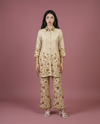 Beige Embroidered Viscose Blended Co-Ord Set