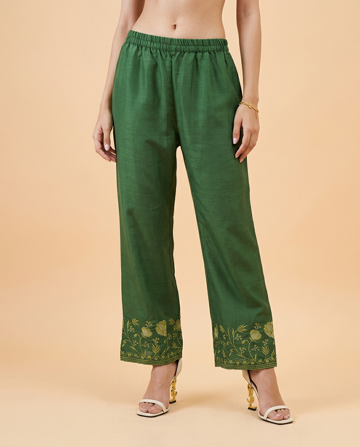 Green Embroidered Viscose Blended Co-Ord Set