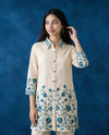 Teal Blue Embroidered Cotton Co-Ord Set