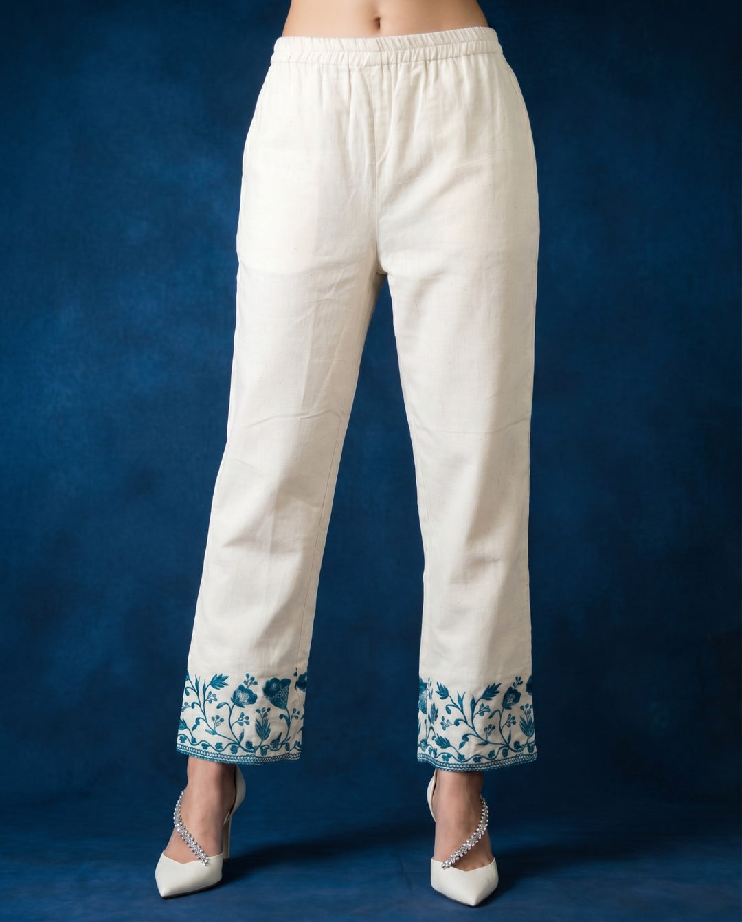 Teal Blue Embroidered Cotton Co-Ord Set
