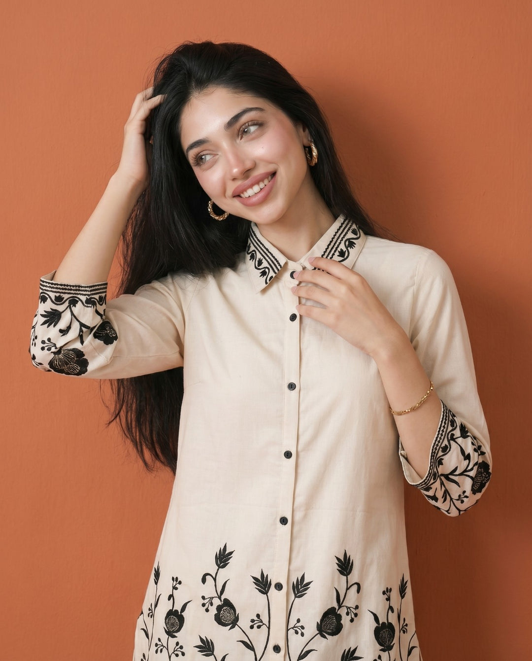 White Embroidered Viscose Blended Co-Ord Set