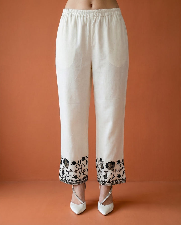 White Embroidered Viscose Blended Co-Ord Set