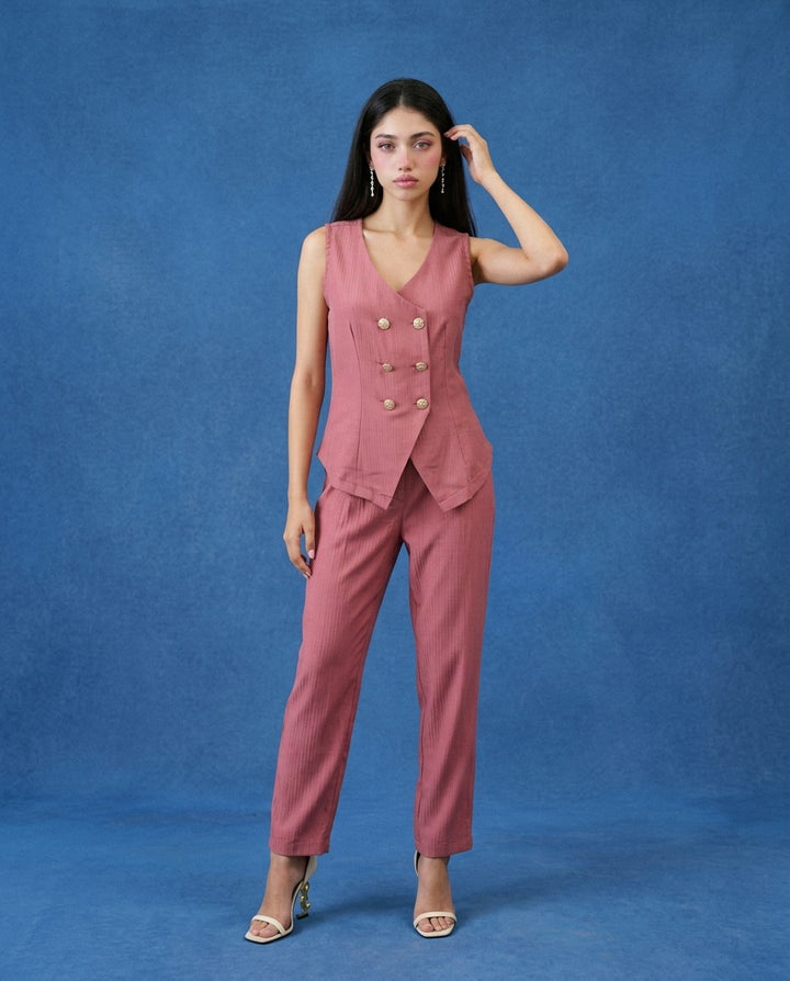 Pink Solid Viscose Blended Korean Style Co-Ord Set