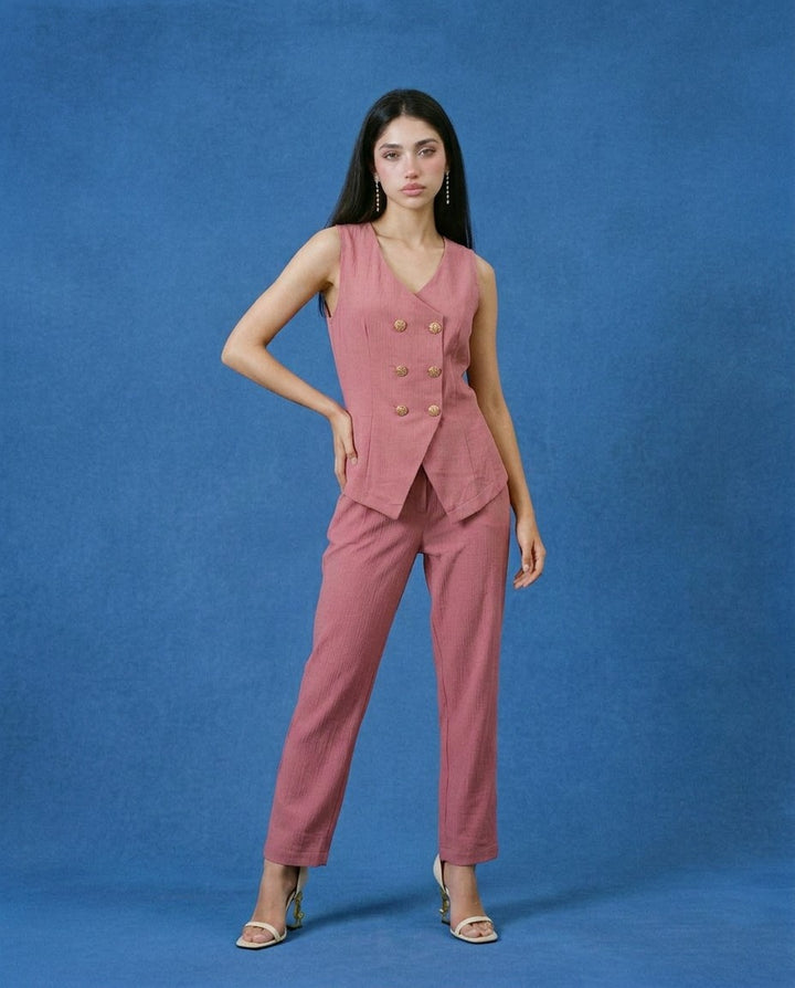 Pink Solid Viscose Blended Korean Style Co-Ord Set