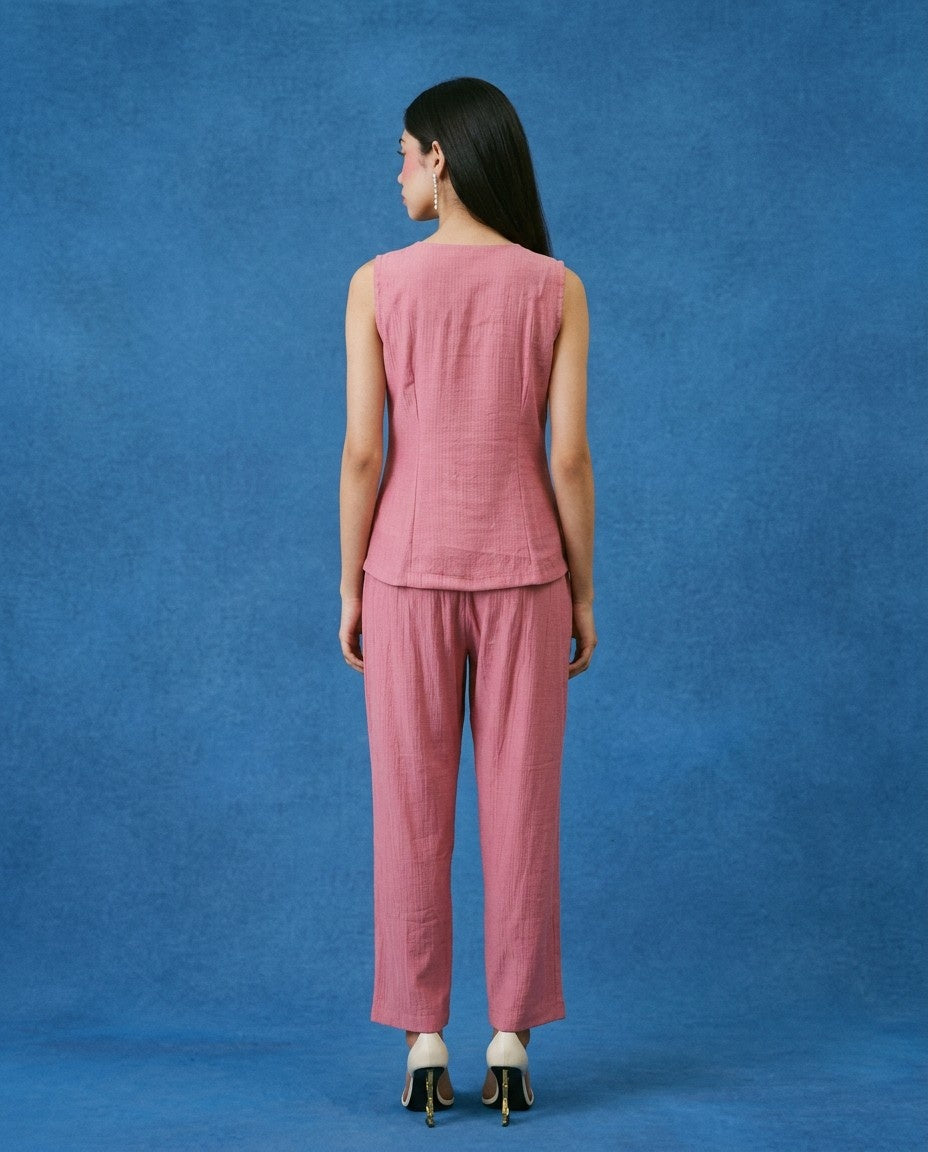 Pink Solid Viscose Blended Korean Style Co-Ord Set
