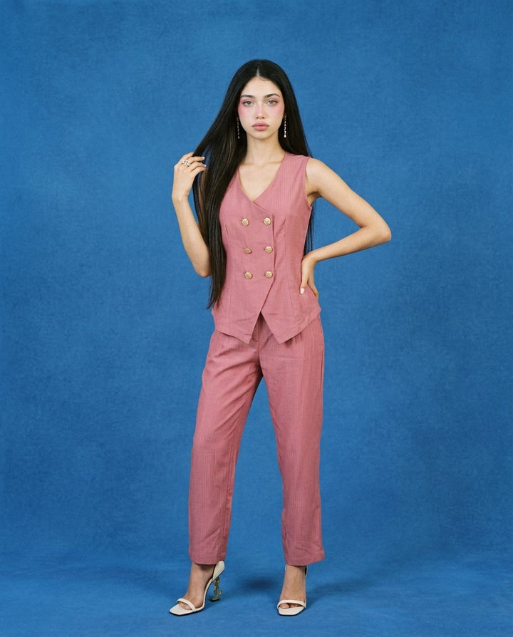 Pink Solid Viscose Blended Korean Style Co-Ord Set