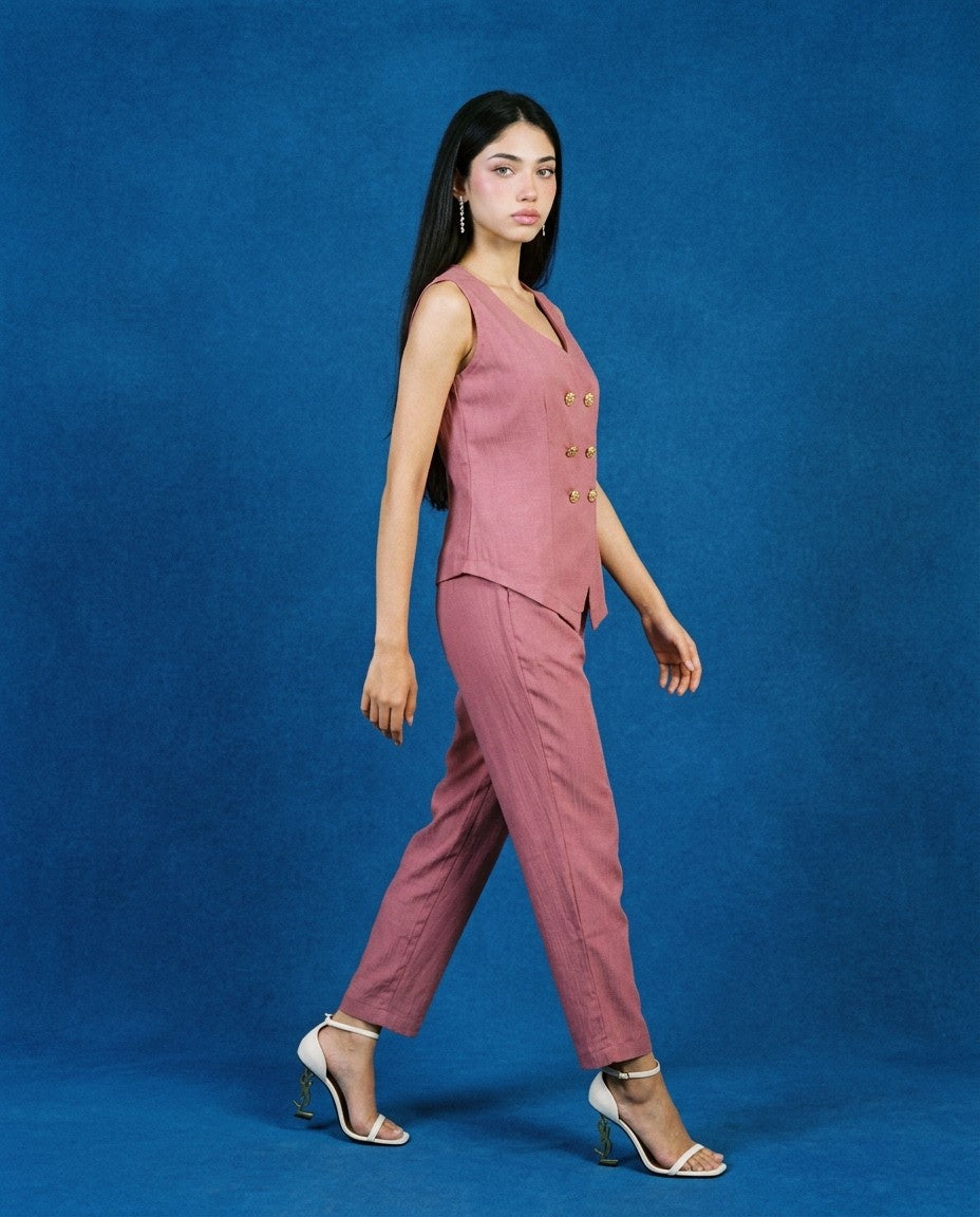 Pink Solid Viscose Blended Korean Style Co-Ord Set