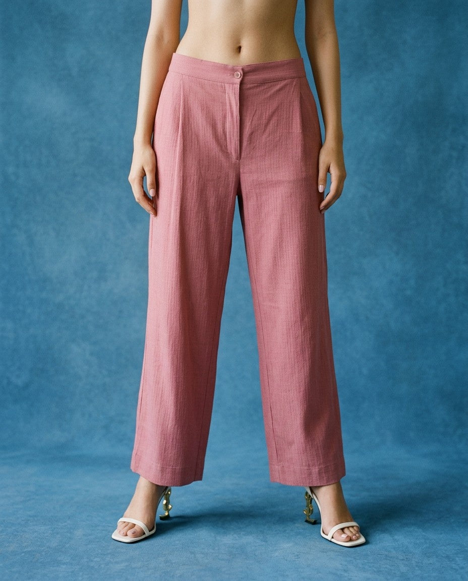 Pink Solid Viscose Blended Korean Style Co-Ord Set